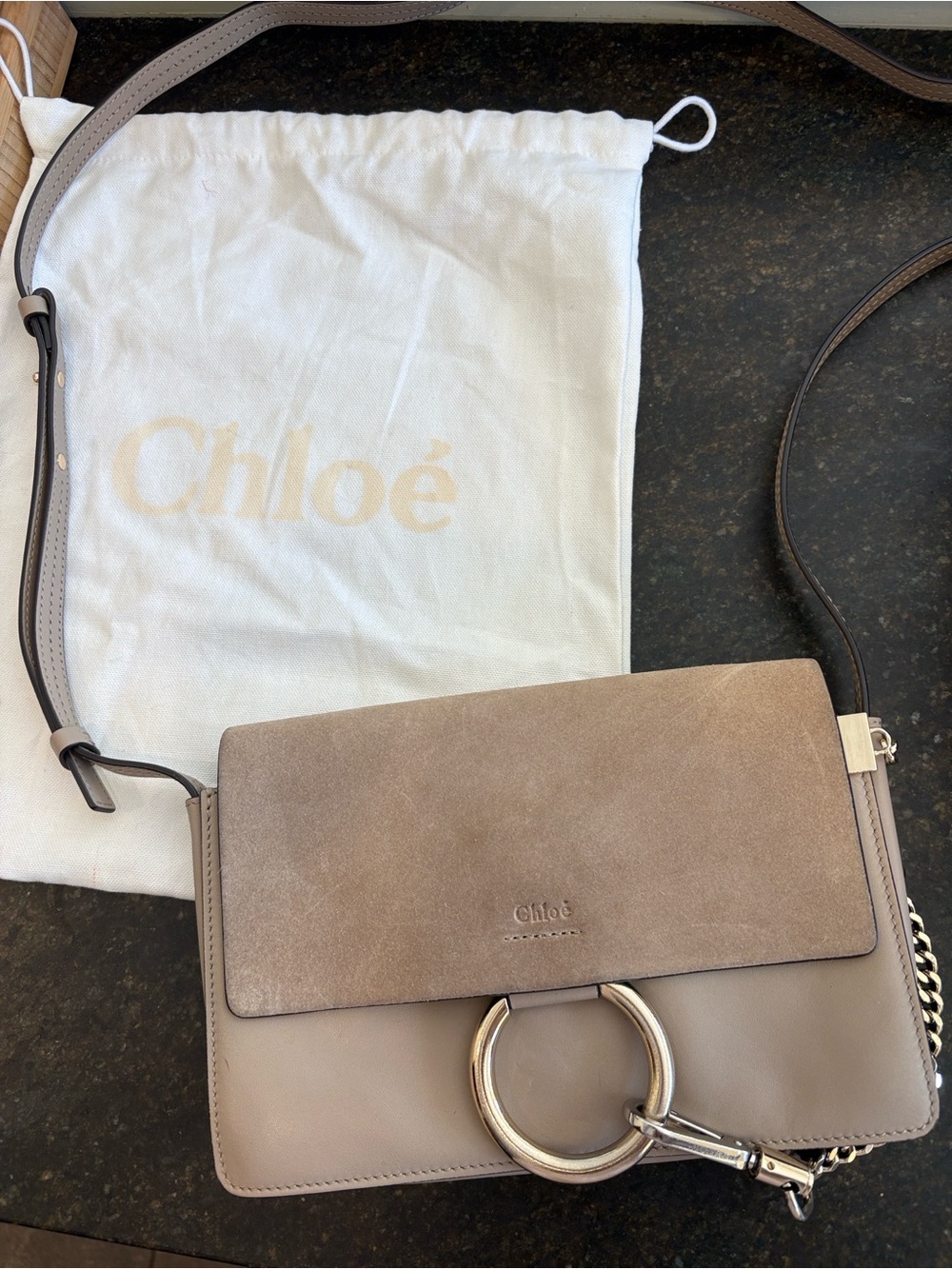 Chloé Faye Small Crossbody in Taupe Leather and Suede